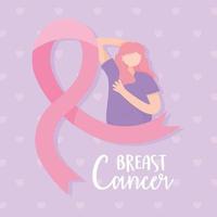 bröstcancer medvetenhet rosa band kvinna själv undersökning hälsa vektor design
