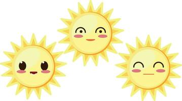 lächelnd Sonnen mit Gesicht eben Vektor Illustration , anders Sonne Gesichter Lager Vektor Bild