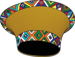 zulu afrikansk bred korg hatt gul med beaded band vektor bild