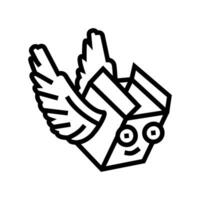 fliegen Flügel Karton Box Charakter Linie Symbol Vektor Illustration