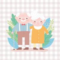 Alles Gute zum Tag der Großeltern, Opa Oma lässt zusammen Laubcharakter-Cartoon-Karte vektor