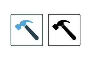 Hammer Symbol. Symbol verbunden zu Zimmerei, Konstruktion, Projekte. solide Symbol Stil. einfach Vektor Design editierbar