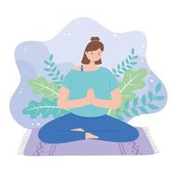 Frau, die Yogaübungen praktiziert, gesunden Lebensstil, körperliche und spirituelle Praxis vektor