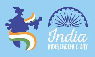 Happy Independence Day Indien, Karte mit Flagge National Wheel Event national vektor
