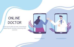 Online-Arzt, Patientenberatung zum Arzt via Smartphone, medizinischer Beratungsdienst vektor