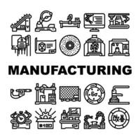 Herstellung Fabrik Produktion Symbole einstellen Vektor