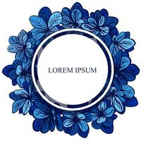 Vektor runder Rahmen mit blauen Sommerblumen. Hochzeitseinladung. moderne Vorlage.