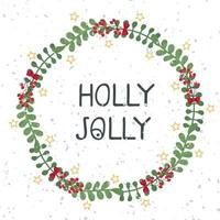 Vektor-Weihnachtskranz-Vorlage. Schriftzug Holly Jolly. Hand zeichnen Rahmen. Verwendung als Einladung, Grußkarte, Poster, Banner, Social Media Design Post, Cover, Plakat, Broschüre, anderes Grafikdesign vektor