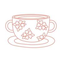 Tee- und Kaffeetasse mit zarten Blumensymbollinienstil vektor