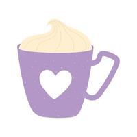 Kaffeetasse mit Sahne und Herzdekoration Liebe und Romantik im Cartoon-Stil vektor