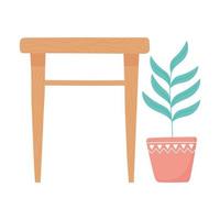 Holztisch und Topfpflanzendekoration Innenarchitektur vektor