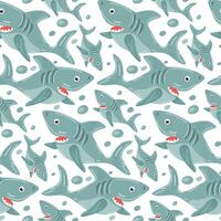 ein Muster mit ein Karikatur Hai Schwimmen im anders Richtungen. viele von Blau Haie auf ein Weiß Hintergrund. Drucken auf Textilien und Papier, Kinder- Illustration vektor