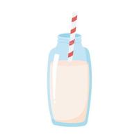 Flasche mit Milch- und Strohgetränk, Milchprodukt-Cartoon-Symbol vektor