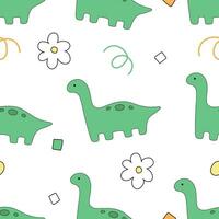 söt dinosaurie klotter ritad för hand tecknad serie sömlös mönster bakgrund för illustration, notera, tapet vektor