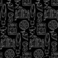 en mönster av Västra element i en kontur stil på en svart bakgrund. dörrar, orm, lasso, bandana, riktning indikator, hjul, hästsko, Sök och Övrig detaljer. förpackning för de fest vektor