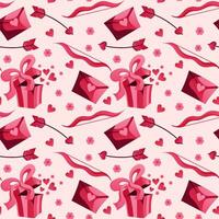 Valentinstag s Tag nahtlos Muster. Rosa Geschenk mit Schleife. Vektor. können Sein benutzt zu erstellen charmant und romantisch Designs zum Gruß Karten, Geschenk Verpackung, Schreibwaren, oder andere Liebesthema Materialien. vektor