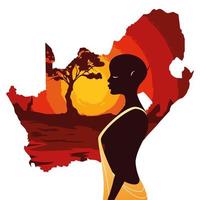 Person Afro mit Karte von Südafrika vektor