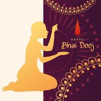 Happy Bhai Dooj mit indischer Frauensilhouette mit Bindi-Vektordesign vektor