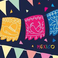 Mexiko-Label mit mexikanischer Dekogirlande vektor