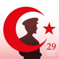 29 Ekim Cumhuriyet Bayrami mit türkischem Atatürk-Mann-Silhouette-Mond und Stern-Vektor-Design vektor