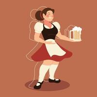 Oktoberfestfrauenkarikatur mit traditionellem Tuch- und Biervektordesign be vektor