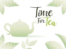 tid för te med kruka i bladramdesign vektor