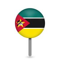 Kartenzeiger mit Land Mosambik. Mosambik-Flagge. Vektor-Illustration. vektor