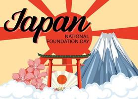 Japan National Foundation Day Banner mit Mount Fuji auf Sonnenstrahlen vektor