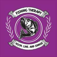 fiske terapi krok, linje, och sänke t-shirt design. fiske t-shirt design. vektor