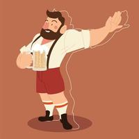 Oktoberfest-Mann-Cartoon mit traditionellem Stoff- und Biervektordesign vektor