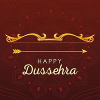 Happy Dussehra Grußkarte mit goldener Schrift und Dekoration vektor