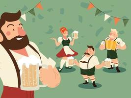 oktoberfest män och kvinna med traditionell tygöl och banner vimpel vektor design