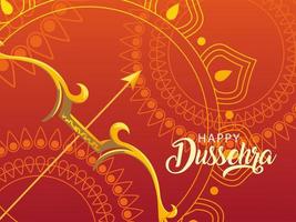 Happy Dussehra Label mit traditionellem Pfeil und Bogen vektor