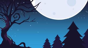 halloween mörk natt bakgrund med läskig skog vektor