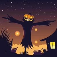 Halloween-Nachthintergrund mit Vogelscheuche vektor