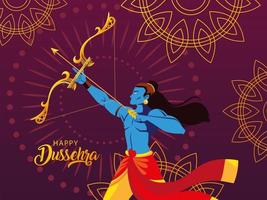 Poster von Lord Rama mit Pfeil und Bogen beim fröhlichen Dussehra-Festival vektor