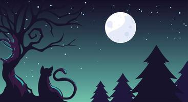 Halloween-Hintergrund mit Katze im dunklen Feld vektor