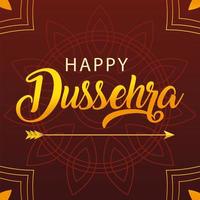 Happy Dussehra-Karte mit goldenen Buchstaben und Pfeil vektor