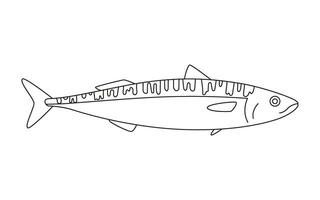 makrill linje konst, scomber skaldjur och under vattnet djur. vatten delikatess, gourmet. fiske. färg för barn. vektor illustration isolerat på vit bakgrund
