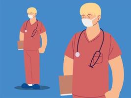 Mann Krankenschwester in Uniform, Gesundheitspersonal in verschiedenen Posen vektor
