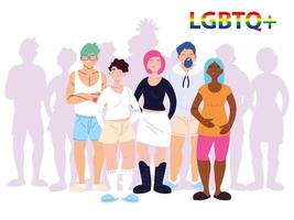 grupp människor med lgbtq gay pride symbol, jämlikhet och homosexuella rättigheter vektor