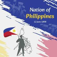 filippinerna oberoende dag posta design. juni 12:e, de dag när filippinare tillverkad detta nation fri. lämplig för nationell dagar. perfekt begrepp för social media inlägg, hälsning kort, omslag, baner. vektor
