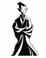 ein schwarz und Weiß Illustration von ein Mann im ein Kimono vektor