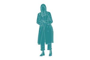 Vektor-Illustration modische Frau zu Fuß auf der Seitenstraße, flacher Stil mit Umriss vektor