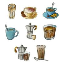 de kaffe teckning stil för mat eller dryck innehåll vektor
