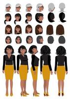 afroamerikansk affärskvinnatecknad karaktär i fritidskläder och annan frisyr för animationsdesignvektorsamling vektor