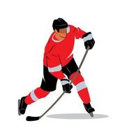 Eishockeyspieler schlägt den Puck auf weißem Hintergrund. Vektor-Illustration. vektor