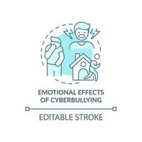 känslomässiga cybermobbningseffekter konceptikon. negativa efterdyningar idé tunn linje illustration. att vara ensam, isolerad. ungdomars beteende. vektor isolerad kontur rgb färg ritning. redigerbar stroke