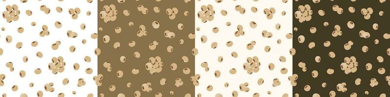 fyra sömlös soja mönster på färgad bakgrunder. repeterbar soja mönster. grupper av soja bönor bakgrund mönster. redigerbar vektor illustration.