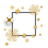 Jul bakgrund med glitter snöflingor, gåva och stjärnor vektor